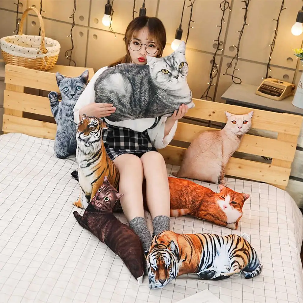 

50/70cm Simulation Cat&Tiger Plush Pillows Soft Stuffed Lifelike Animals Cushion Cartoon Toy for Children Girls Gifts Sofa Decor