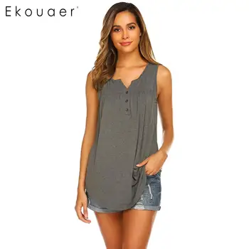 

Ekouaer Women Summer Sleepwear Tops V Neck Maternity Nursing Sleeveless Shirts Breastfeeding Casual Tank Top Homewear