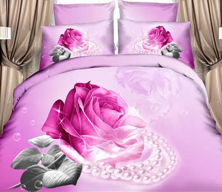 Purple rose flower bedding set 3d floral queen size bed sheet romantic