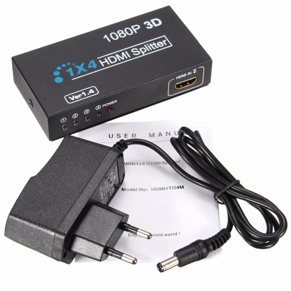 

BESIUNI 1 In 4 OUT HDMI 1.4 Splitter 1X4 HD 1080P 3D Duplicator Amplifier Switch hdmi Splitter 1x4 for PC TV BOX PS3 DVD