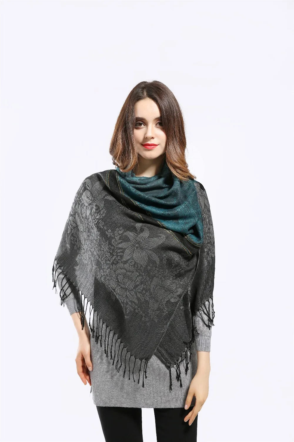 2017 women's fashion brand of high end scarves jacquard fringed shawl scarf winter index index