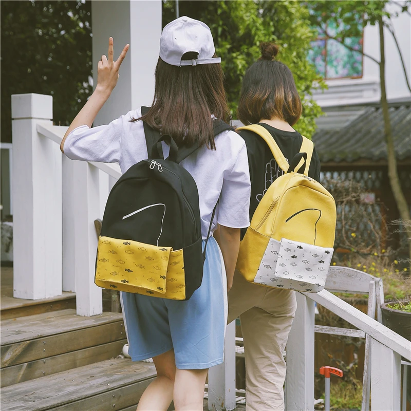 Menghuo 2 Pcsset Women Backpacks Cute Fish School Bag for Teenage Girls Printing Canvas Backpack Ladies Shoulder Bags Mochilas (16)