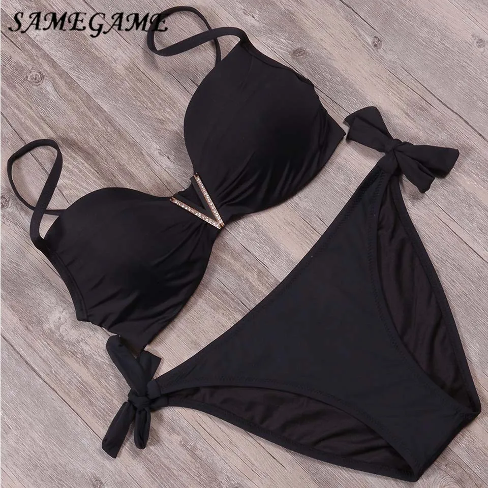 

SAMEGAME 2019 Push Up New Sexy Print Women Swimsuit Brazilian Bikini Set Halter Beach Bathing Suit Swimwear Biquini Swimwear