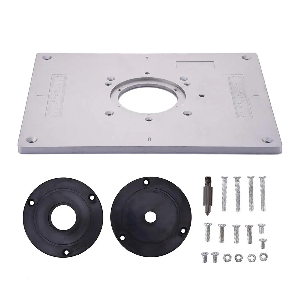 

New Aluminum Alloy Router Table Insert Plate With Plastic Router Insertion Ring And Install Screws For Woodworking Bench
