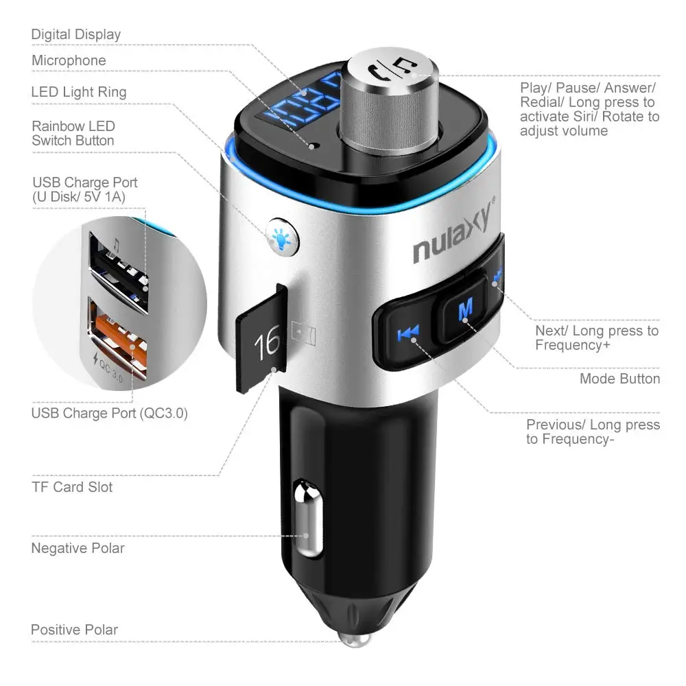 Nulaxy fm передатчик V4.2 Bluetooth беспроводной радио автомобильный bluetooth адаптер с QC3.0