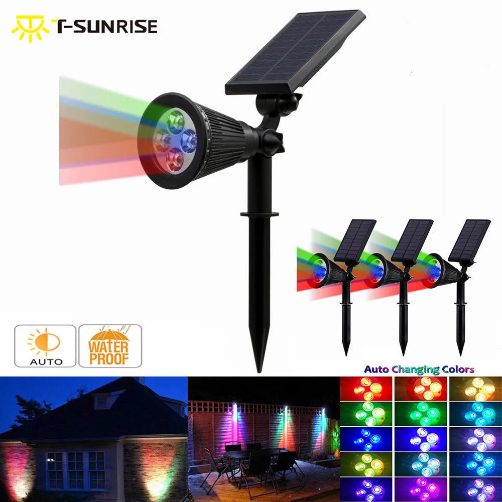 Solar ao ar Água para o Quintal Luz de Parede à Prova T-sunrise Pack Levou Holofotes Livre Led Solar Lâmpada Ip65 Ângulo Ajustável Rgb d’ Jardim 4