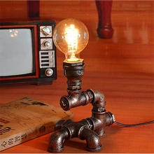 Творческий железа робот украшения регистрации свет E27 личности Винтаж промышленных ветер водопровод Настольная лампа для изучения Спальня