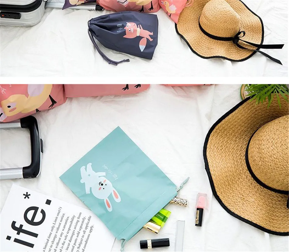 Cute Cartoon Waterproof Storage Bag For Clothing Shoes Underwear Kawaii Organizer Bag Drawstring Bag Housekeeping Stationery Bag (9)