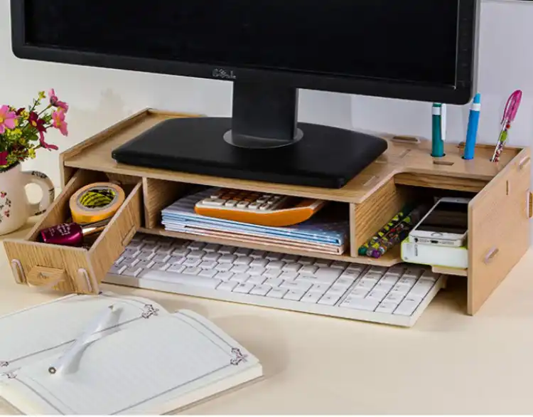 Desktop Monitor Stand Wooden Riser Tv With Slots Stand Wooden Monitor Riser Tv