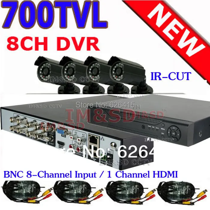 700TVL IR-CUT 4CH CCTV Security Camera System 8CH DVR 700TVL Outdoor Day Night IR Camera DIY Kit Color Video Surveillance System