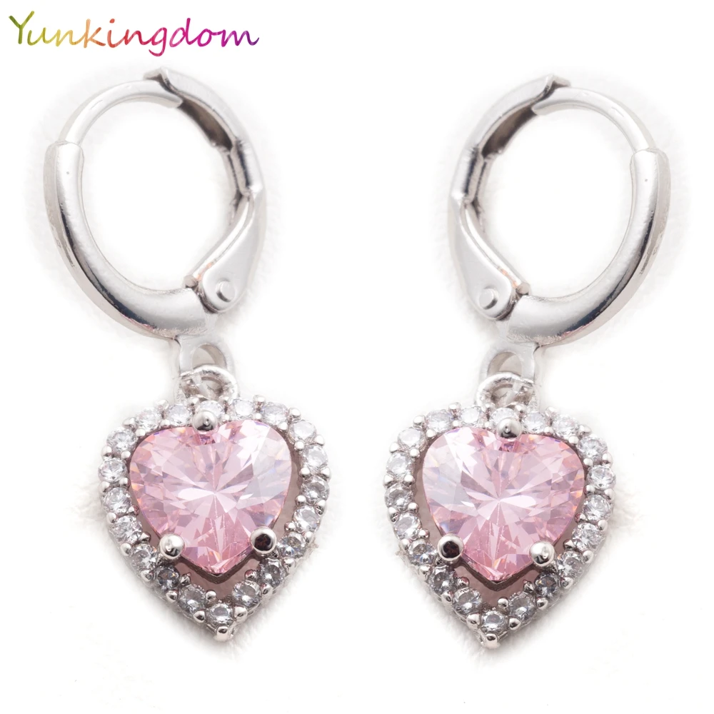 

Yunkingdom Wholesale Cute Heart Crystal Earrings Silver Color Dangle/Drop Earrings for Women Girls Gifts H0184