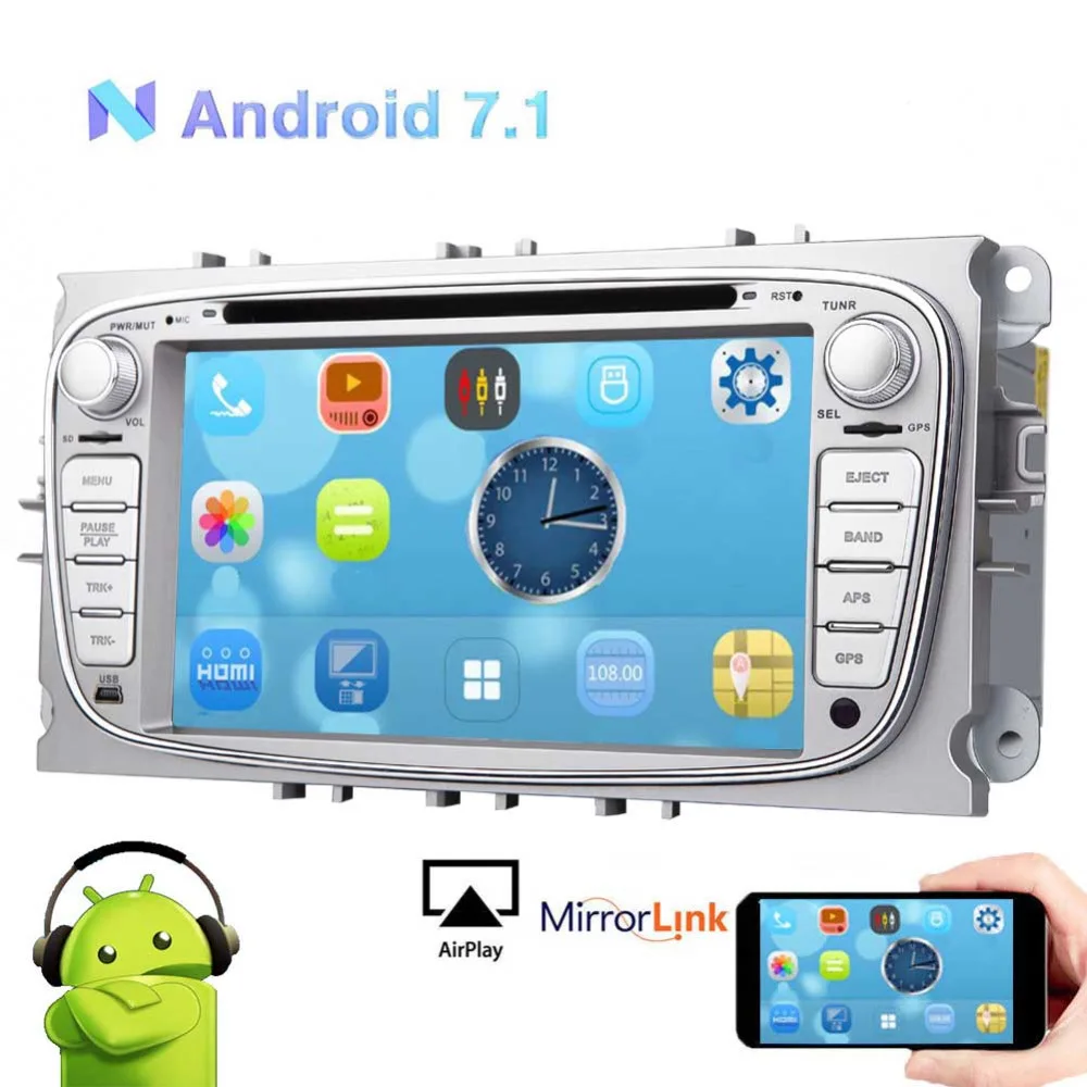 EinCar Android 7 1 2 Гб ОЗУ автомобильный стерео DVD gps навигация СБ Navi для Ford Mondeo Focus S-max