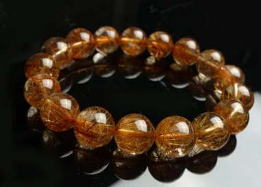 

002013 12mm Natural Copper Hair Rutilated Quartz Crystal Round Beads Bracelet AAA