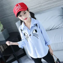 Children Clothing Cute Kids Shirts autumn girls blouse cotton school cartoon cat print tops blue striped shirt printed baby tees Children Clothing Cute Kids Shirts autumn girls blouse cotton school cartoon cat print tops blue striped shirt printed baby tees
