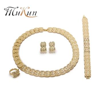 

MUKUN Fashion african beads jewelry set crystal earrings necklace set for Women dubai Gold Color jewelry for Wholesale customer