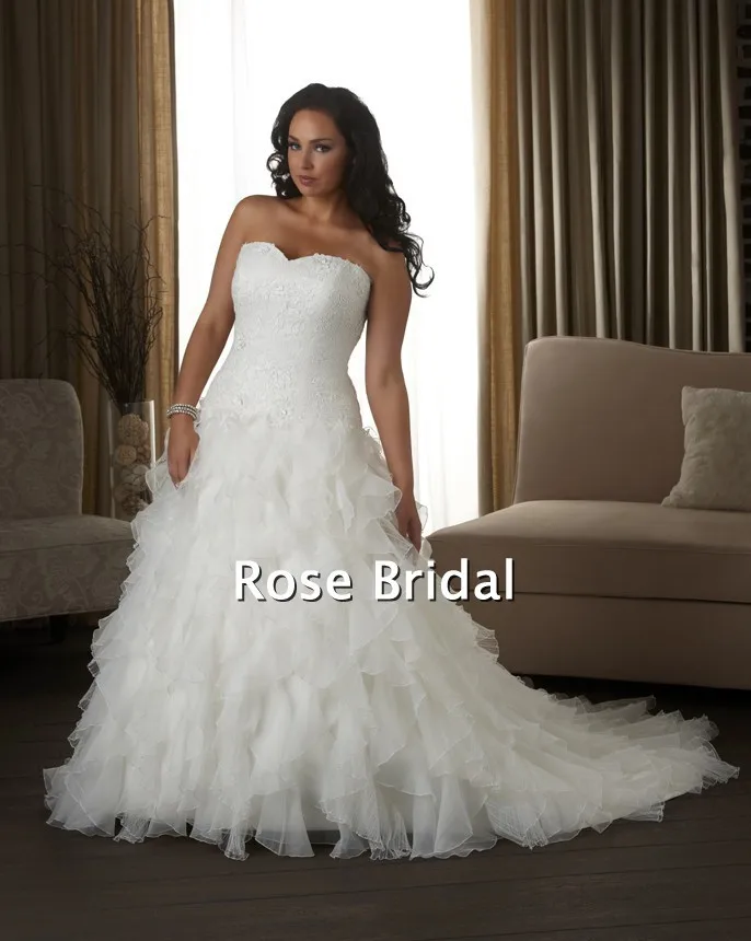 Free Shipping High Quality A-line White Tulle Ruffles Sweetheart Chapel Train Sexy Hot Sale Plus Size Wedding gowns 2013 |
