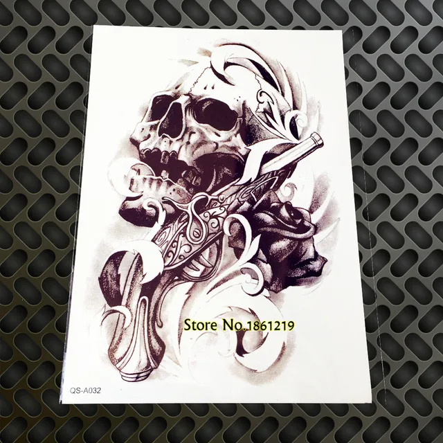 1 Unidad Grande Cool 3d Death Skull Guns And Roses Tatuaje Stickers