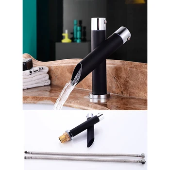 

European Modern Bathroom Sink Basin Hot Cold Mixing Faucet Tap Black with Hose