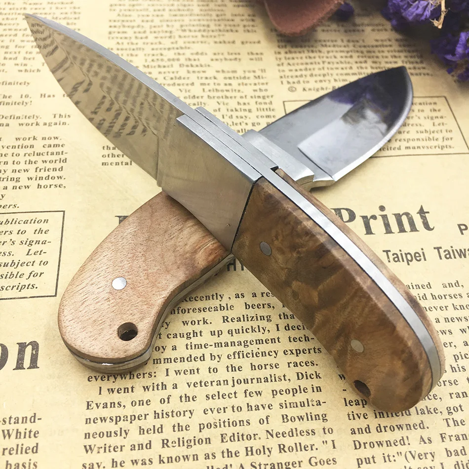 

New in knife shadow Wooden handle Outdoor Camping knife Portable Survival Hunting knives with leather sheath knives fixed blade