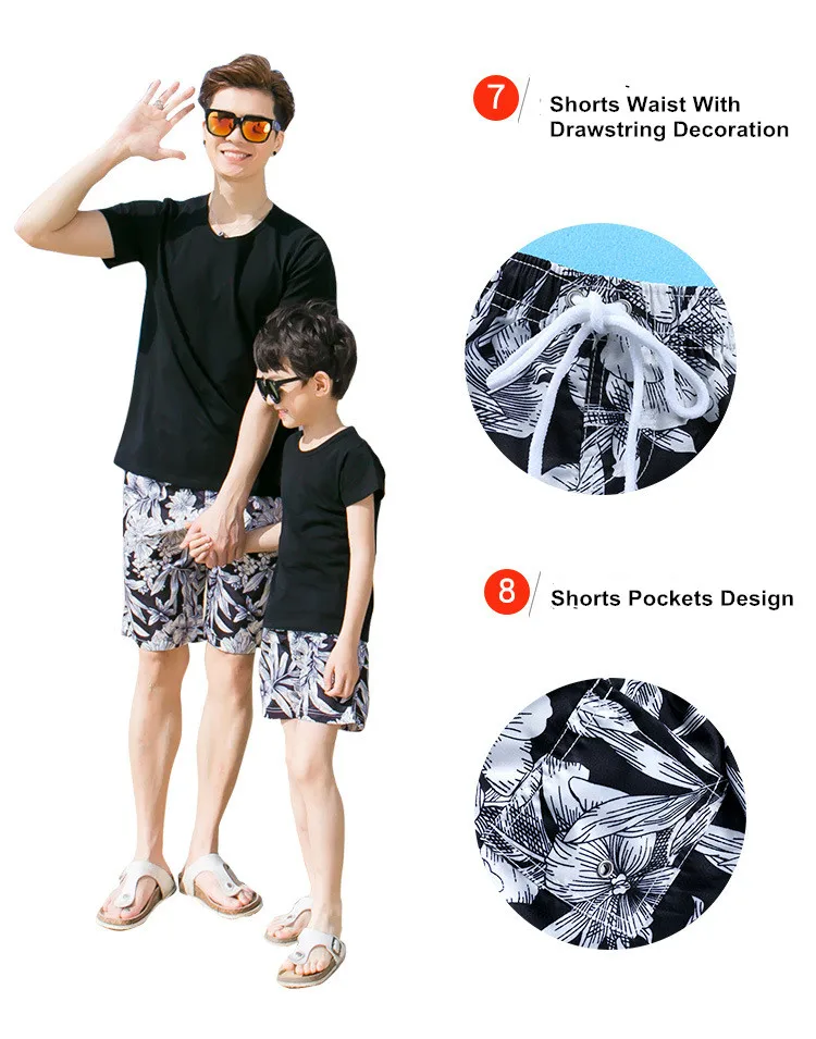 Family matching outfits T shirt father and son short pants mother and daughter loose pants set 08
