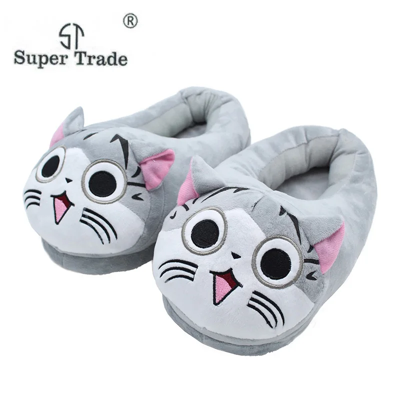 

ST SUPER TRADE Unisex Cute Cartoon Cat Winter Home Slippers For Women Flat Soft Soles Warm House Slippers Indoor Bedroom Shoes
