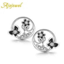 Ajoдрагоценность, черная эмаль, цветок бабочки, милые серьги-гвоздики для женщин, модные женские простые серьги, ювелирные изделия