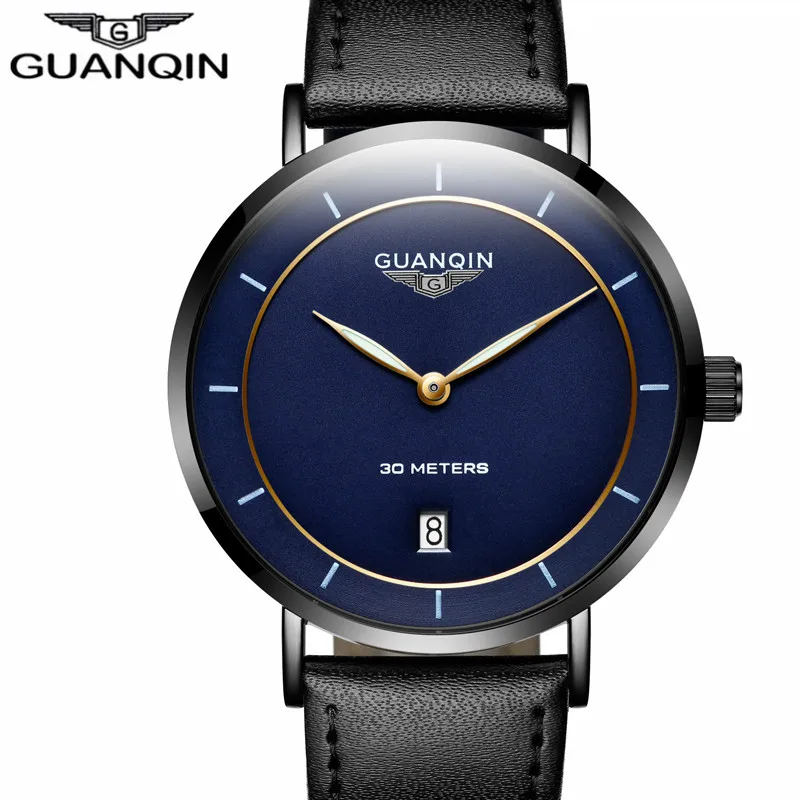 

GUANQIN Mens Watches Top Brand Luxury Simple Design Ultra Thin Quartz-Watch Men Casual Leather Male Watches relogio masculino