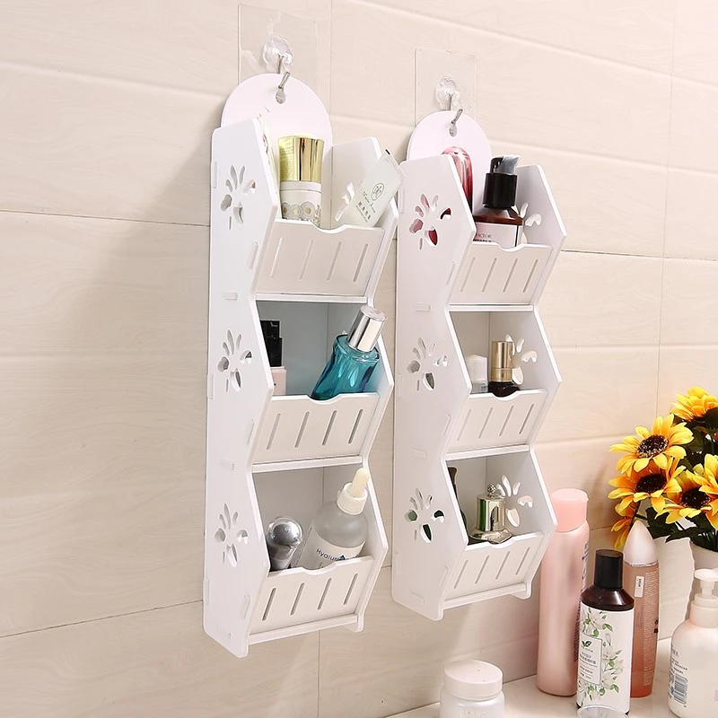 

Creative Hanging Storage Holders Wood-Plastic Board DIY Removable Bathroom Rack Multi-function Practical Wall Decoration Shelves