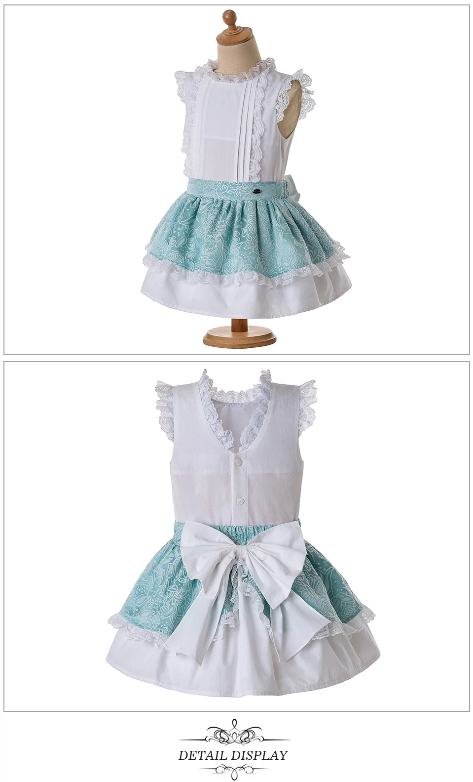 Pettigirl/хлопковый комплект летней одежды для девочек, вечерние, свадебные, белые топы+ мятно-зеленые детские комплекты для девочек, G-DMCS201-A275