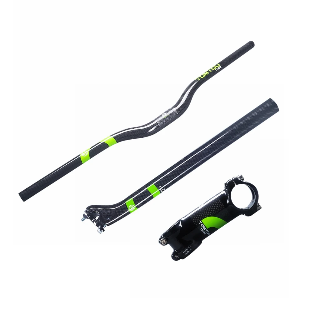 Tomtou الكربون دراجة mtb المقود شقة المقود + seatpost + الجذعية أجزاء الدراجة الطريق الجبلية bicicleta الأخضر-TC9T15
