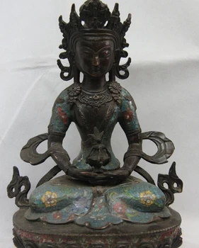

12 Tibet monastery old Bronze copper Cloisonne Longevity Amitayus Buddha Statue