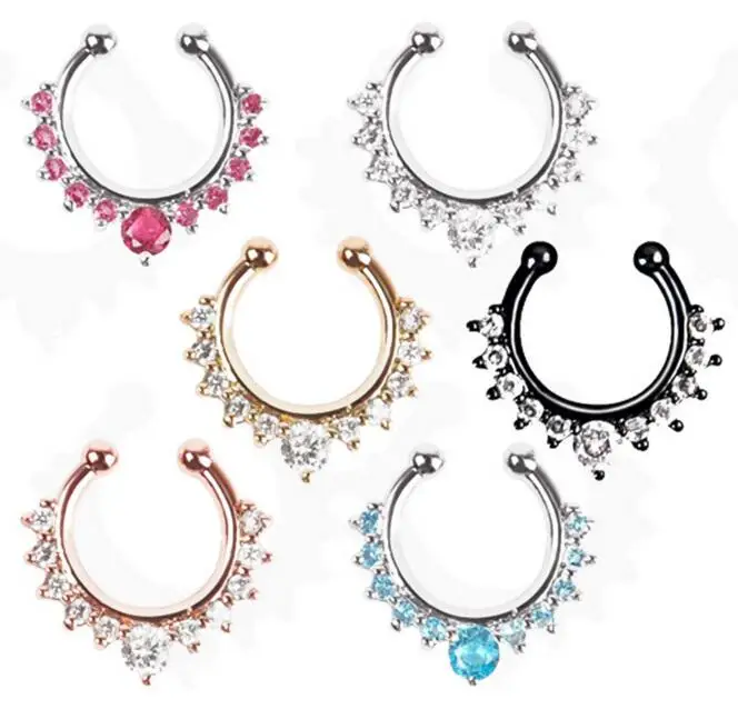 High quality Fancy Crystal Fake Septum Nose Hoop Nose Rings Body
