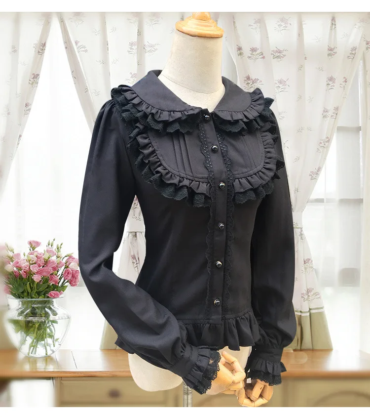 PYJTRL Japanese Style Lolita Blouse Sweet White Lace Long Sleeve Cambric Chiffon Women's Shirt Vintage Women Blouses PYJTRL Japanese Style Lolita Blouse Sweet White Lace Long Sleeve Cambric Chiffon Women's Shirt Vintage Women Blouses