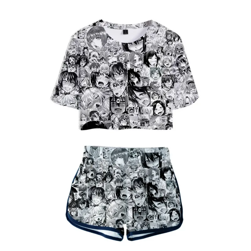 

2019 summer new women two piece outfits sexy two piece shorts set O-Neck Casual Print Short t shirt
