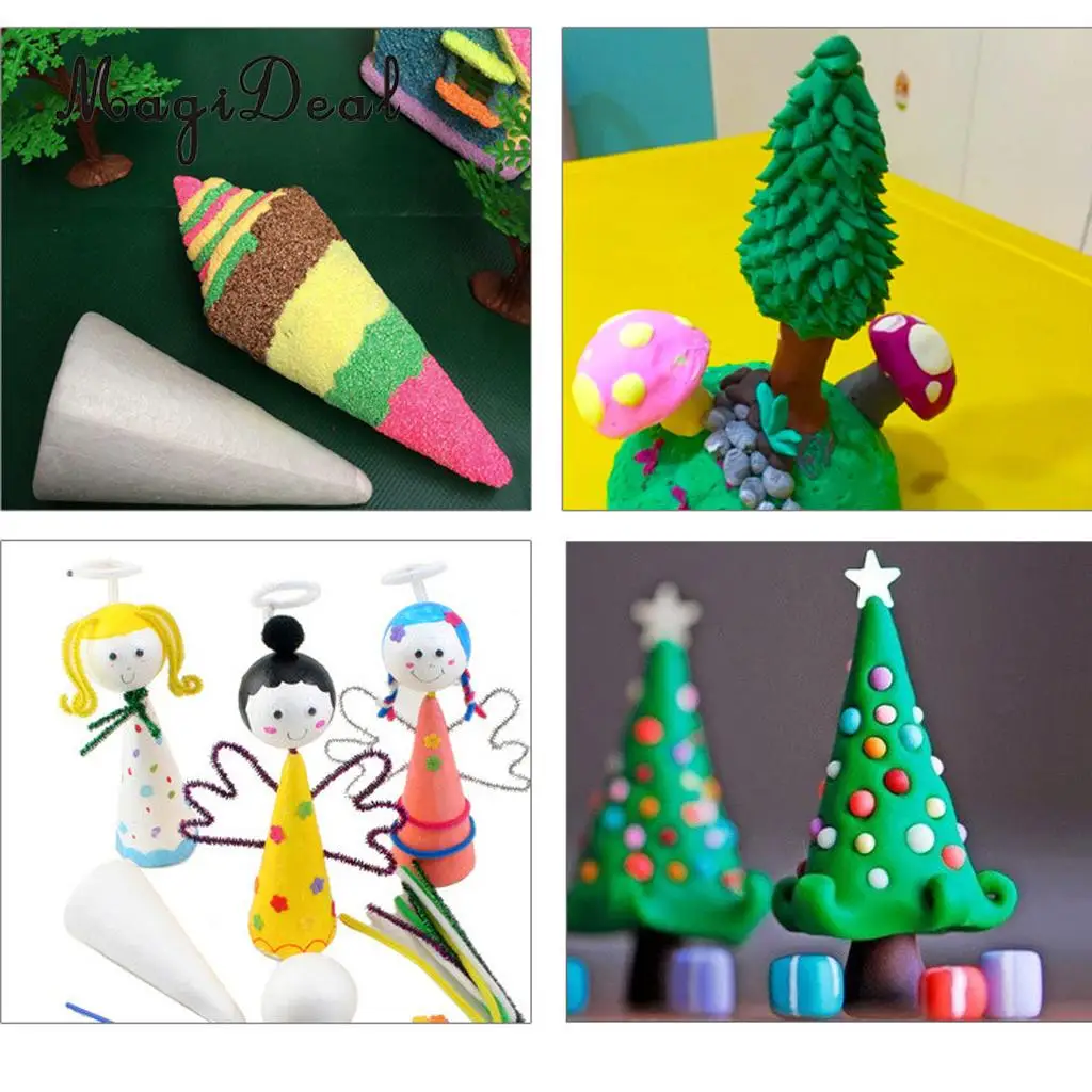 5 Pieces Cone Shaped Styrofoam Foam Ornaments for Handmade DIY Modelling Crafts High Density Smooth Surface