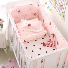 5 шт., Комплект постельного белья для малышей, бампер из хлопка с мультяшными рюшами, детская кроватка для новорожденных, детская кроватка, простыня, наволочка, набор постельных принадлежностей для малышей