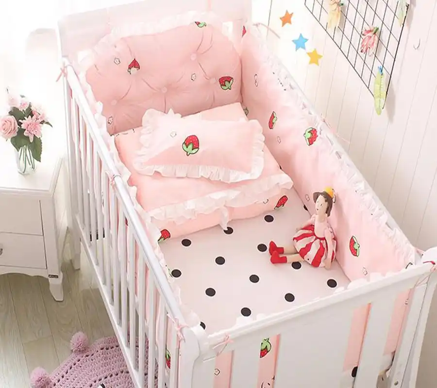5pcs Baby Bedding Set Bumper Cotton Cartoon Ruffle Crib Bumper