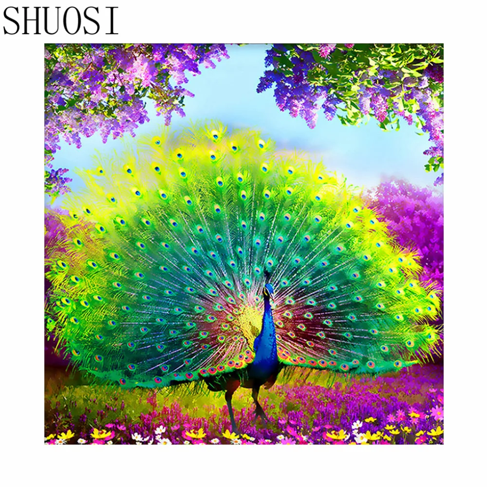 

diamond embroidery landscape peacock set framed rhinestones diy diamond 5d kit round mosaic pattern wall decor y226