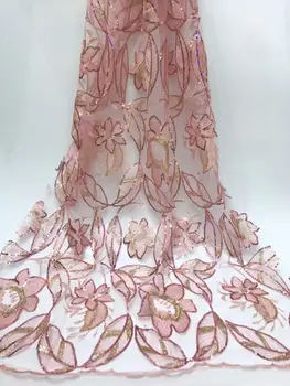 

Nigerian Cord Lace Fabric High Quality Net Mesh Lace Guipure Party Dress African Lace Fabric Peach Pink 3 D Flowers Sequins