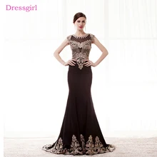 Black Evening Dresses 2018 Mermaid Cap Sleeves Appliques Lace See Through Elegant Long Evening Gown Prom Dress Robe De Soiree