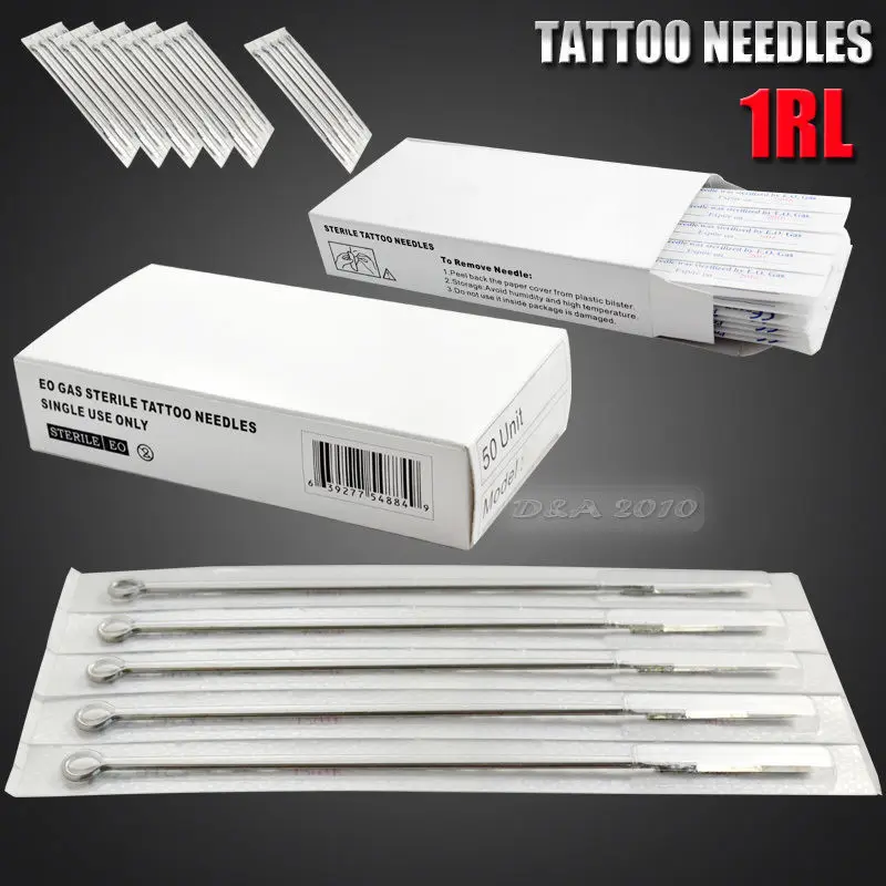 AIBOULLY 50pcs 1RL Tattoo Needle & Acc Sterile Disposable Gun Machine
