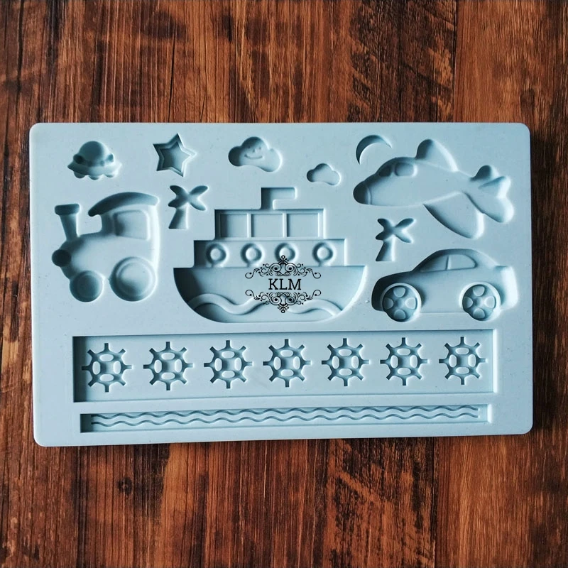 

Cartoon ship car airplane train chocolate embossing mold dry Pace fondant silicone mold candy DIY tool