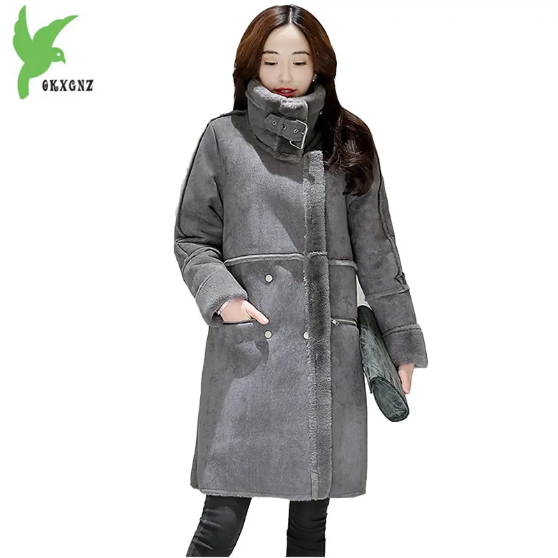 

New Winter women Imitation Deerskin Jacket Fashion Thicker Flocking Lamb Fur Casual Costume Plus Size Slim Warm Coat OKXGNZ A889