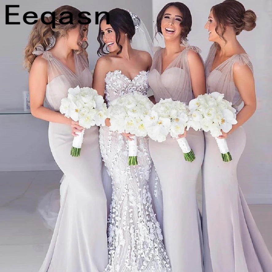 Дешевые платья подружек невесты русалка с v-образным вырезом Длинные свадебные платья для женщин Выпускные платья Платья для вечеринок Vestidos de Fiesta дешево