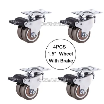 

4PCS 1.5Inches Universal Furniture Casters Wheels with Brake Rubber Mute Double Wheels Runners for Platform Trolley Chair