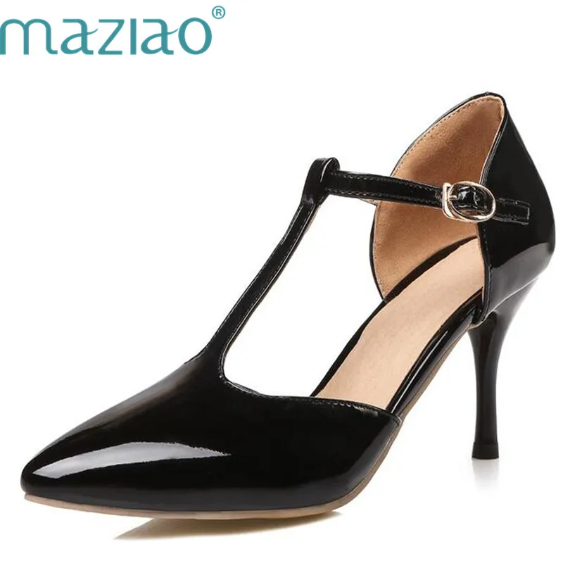 

MAZIAO 2018 FASHION plus size 34-43 NEW fashion stiletto high heels T strap women pumps pointed toe sweet party wedding shoes
