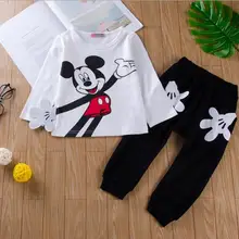 Весна-Осень г., корейский вариант популярного костюма для маленьких мальчиков футболка с длинными рукавами и рисунком Микки Мауса+ брюки, костюм