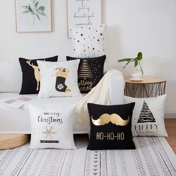 

Christmas Bronzing Golden Pillowcase Modern Geometric Gold Foil Cushion Decorative Pillow Home Decor Sofa Throw Pillows 17*17