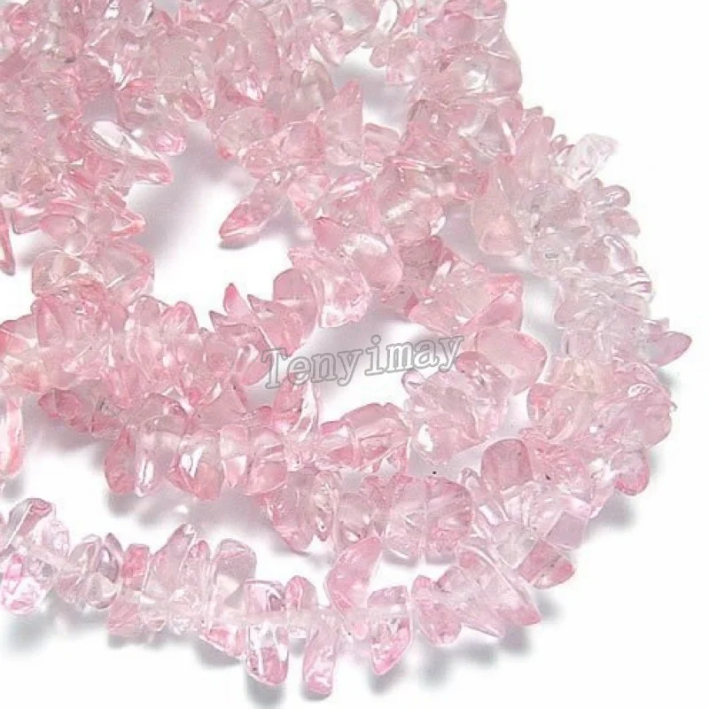 

Wholesale 5 Strands Pink Color Gravel Shape Glass Loose Beads For DIY Free Shipping