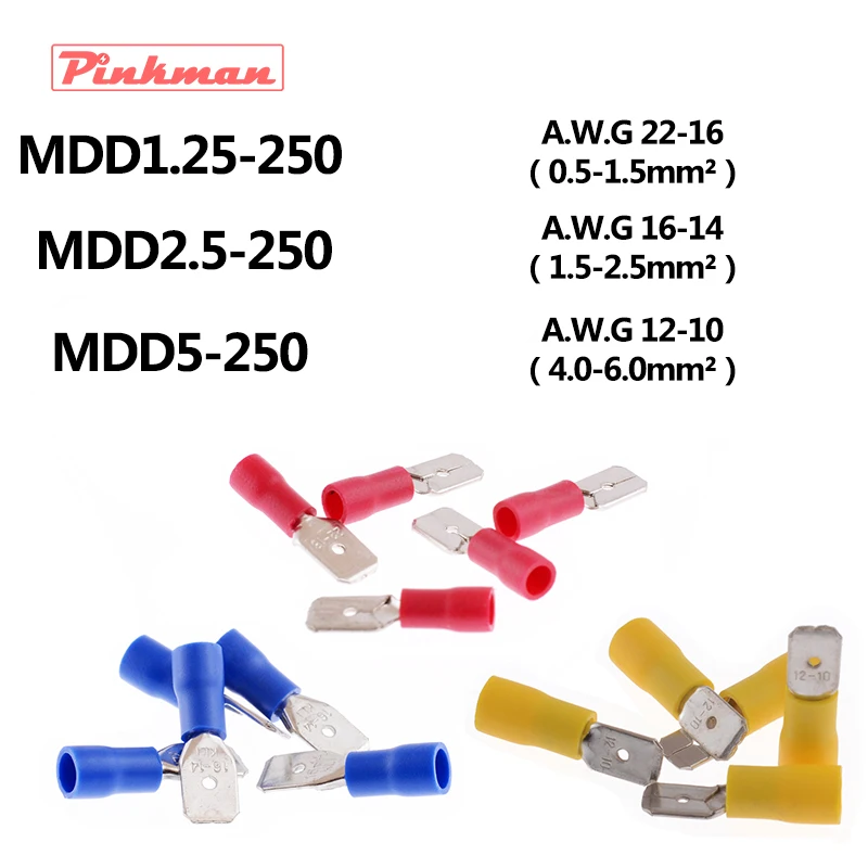 MDD мужские изолированные электрические обжимные клеммные разъемы для 0,5-6 мм2 AWG 22-10 кабельный провод подключения